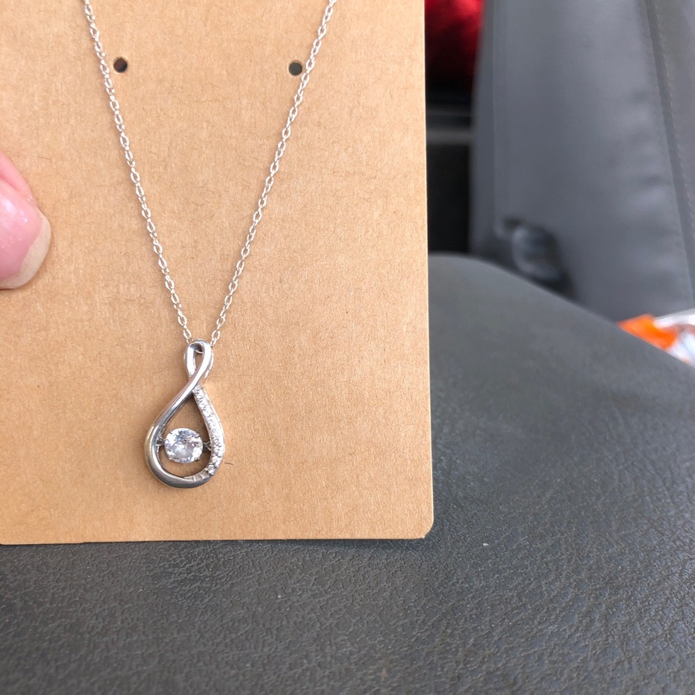 Sterling Silver Clear CZ Floating Gem Infinity Necklace EUC - Picture 2 of 10